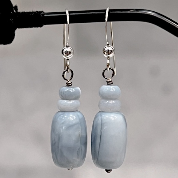 Sterling Silver Blue Opal Bead Necklace and Dangle Earrings Ensemble - Picture 8 of 16